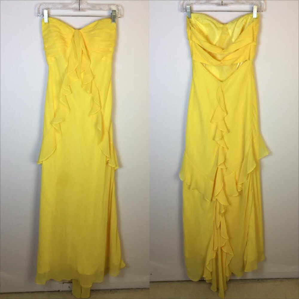 Sold| Adrianna Papell Hailey Strapless Maxi Dress Size 2 Womans Yellow Chiffon